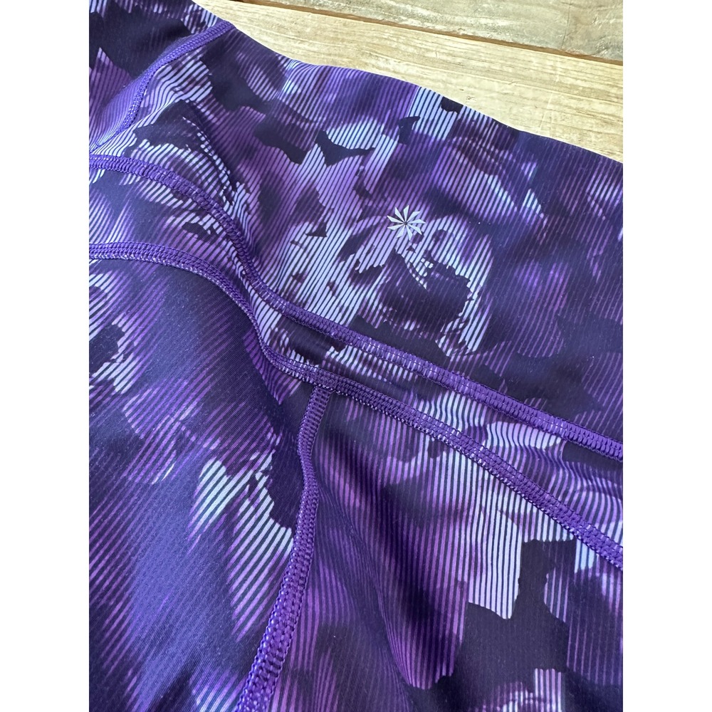 Athleta Rainier Printed Tight Purple Floral Stripe Leggings Size L Side Zip - Picture 4 of 6